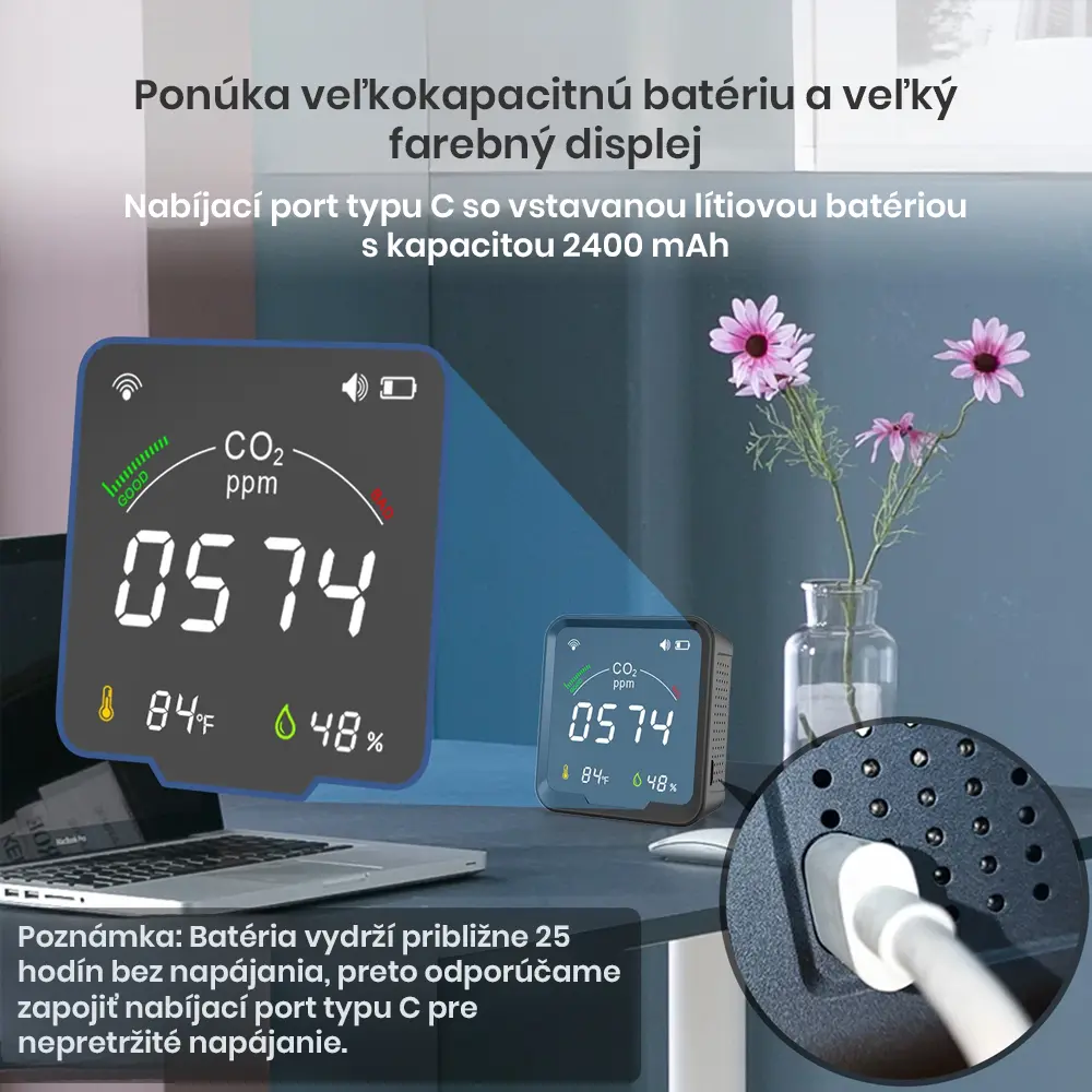 Smart meranie kvality vzduchu - MOES WiFi inteligentný 3v1 monitor CO2, teploty a vlhkosti